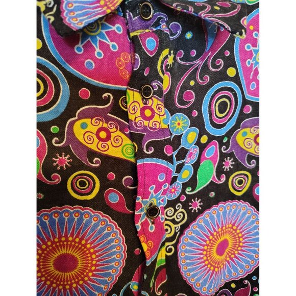 NWT Parklees XL Retro Circle Abstract Print Shirt, Button, Cotton Linen Blend - Picture 2 of 6